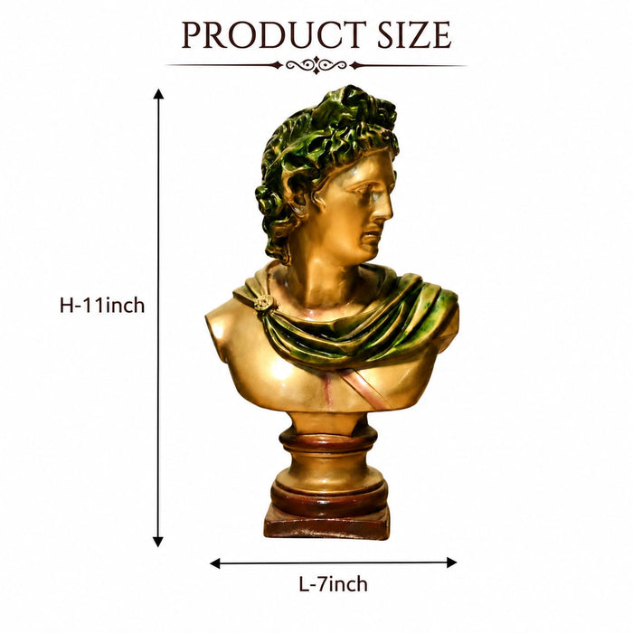 Classical Gold Male Bust with Green Draped Garment Resin Sculpture (11 Inch) - View 6