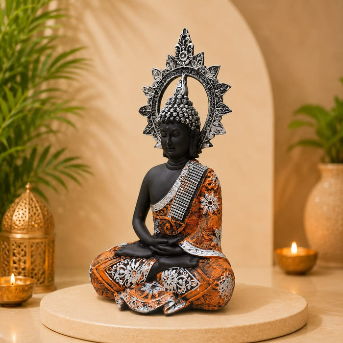 Copper & Gold Finish Meditating Resin Buddha Idol (13 Inch) - View 6