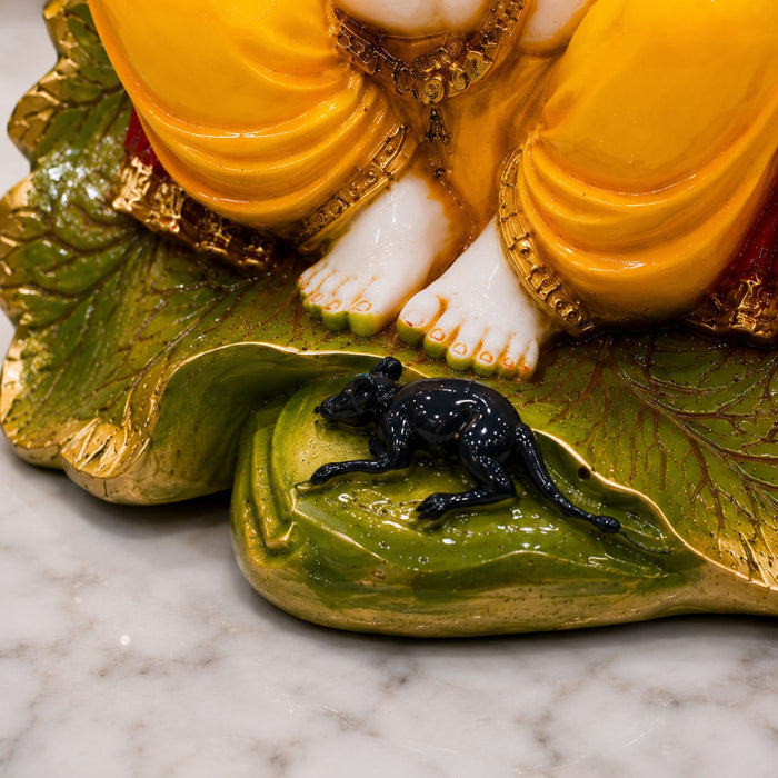 Divine Ganesha with Green Leaf Backdrop Resin Idol (9.5 Inch) - View 1