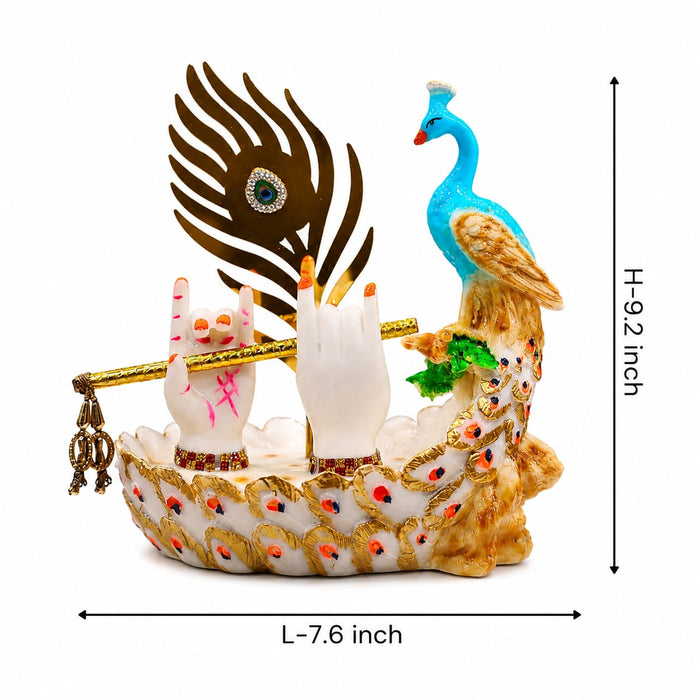 Divine Krishna Hands with Flute & Peacock Resin Idol (9.2 Inch) - View 5