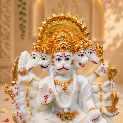 Divine Panchmukhi Hanuman White & Gold Resin Idol (6.5 Inch) - View 1