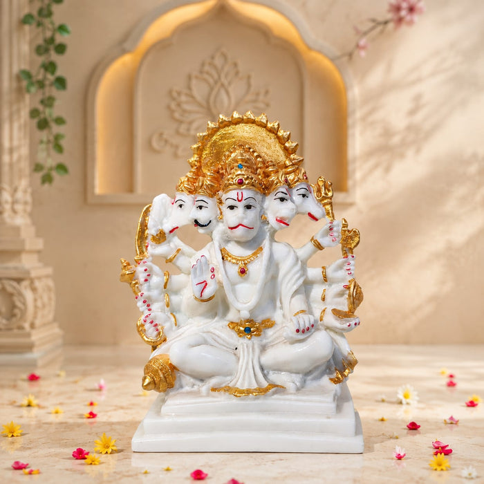 Divine Panchmukhi Hanuman White & Gold Resin Idol (6.5 Inch) - View 2