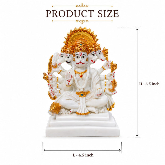 Divine Panchmukhi Hanuman White & Gold Resin Idol (6.5 Inch) - View 7
