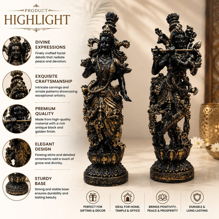 Divine Radha Krishna Flute Couple Resin Statue (Style 1) (14 Inch) - View 3