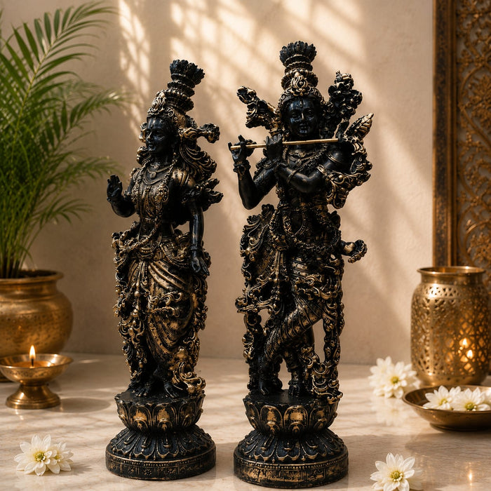 Divine Radha Krishna Flute Couple Resin Statue (Style 1) (14 Inch) - View 4