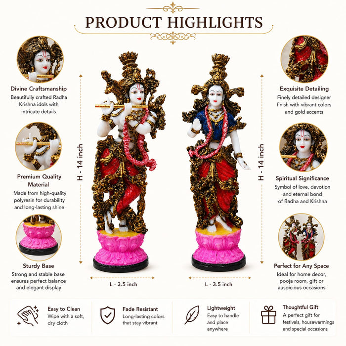 Divine Radha Krishna Flute Couple Resin Statue (Style 2) (14 Inch) - View 5