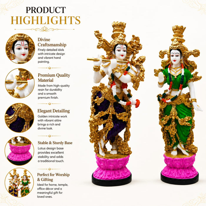 Divine Radha Krishna Flute Couple Resin Statue (Style 3) (14 Inch) - View 2