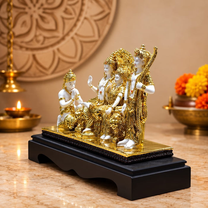 Exact dimension guide and measurement chart showing height and proportions of Divine Ram Darbar Resin Idol on Royal Throne (11 Inch)