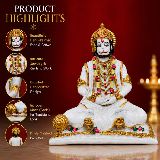 Divine Sitting Hanuman Resin Idol with Intricate Gold Detailing (16 Inch) - View 2