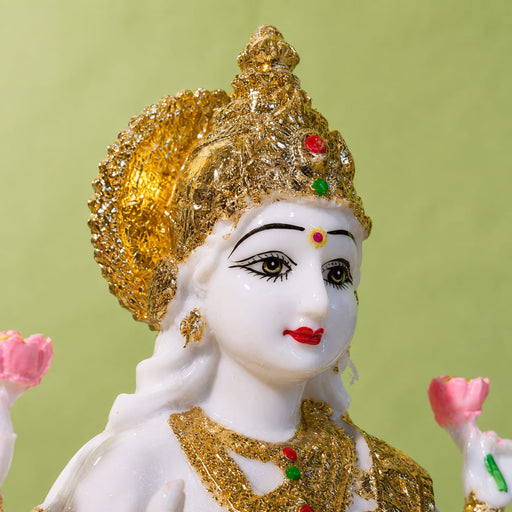 Divine White Resin Goddess Lakshmi Sitting on Lotus (10 Inch) - View 2