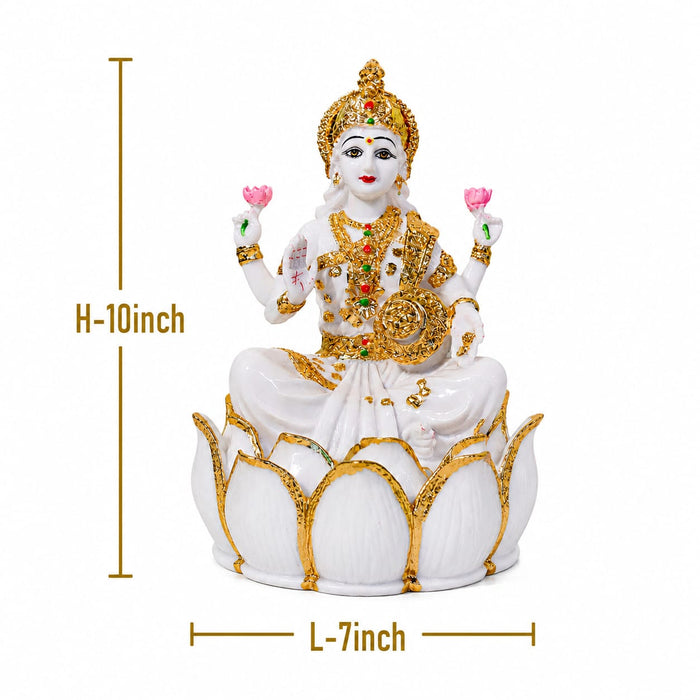 Divine White Resin Goddess Lakshmi Sitting on Lotus (10 Inch) - View 3