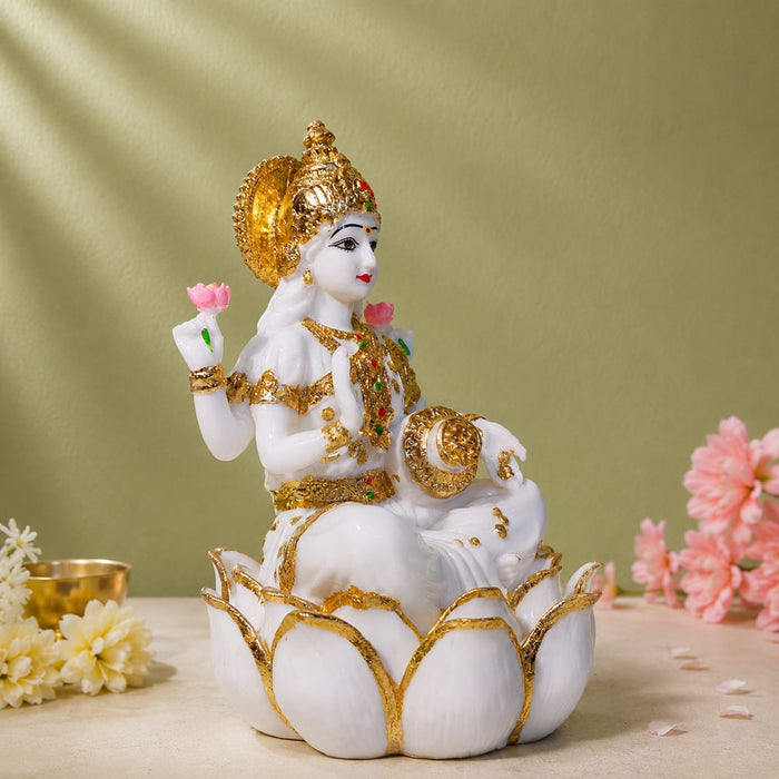 Divine White Resin Goddess Lakshmi Sitting on Lotus (10 Inch) - View 5