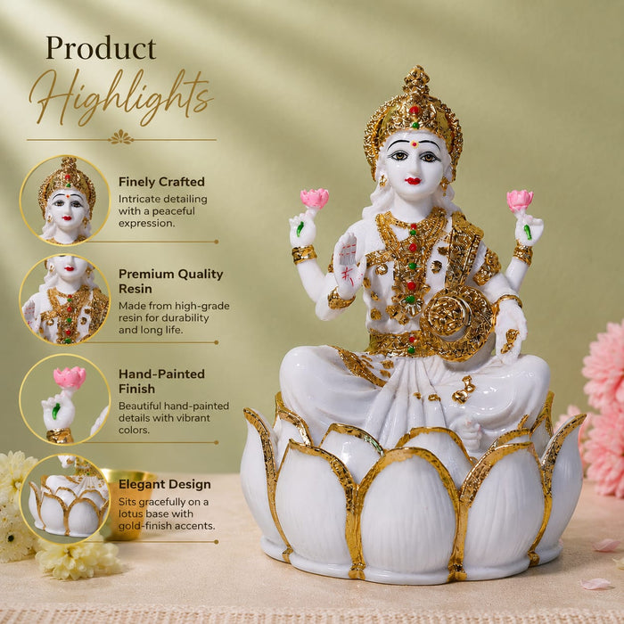 Divine White Resin Goddess Lakshmi Sitting on Lotus (10 Inch) - View 6