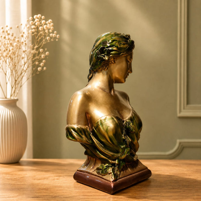 Elegant Gold Female Bust with Floral Draped Garment Resin Sculpture (12 Inch) - View 1