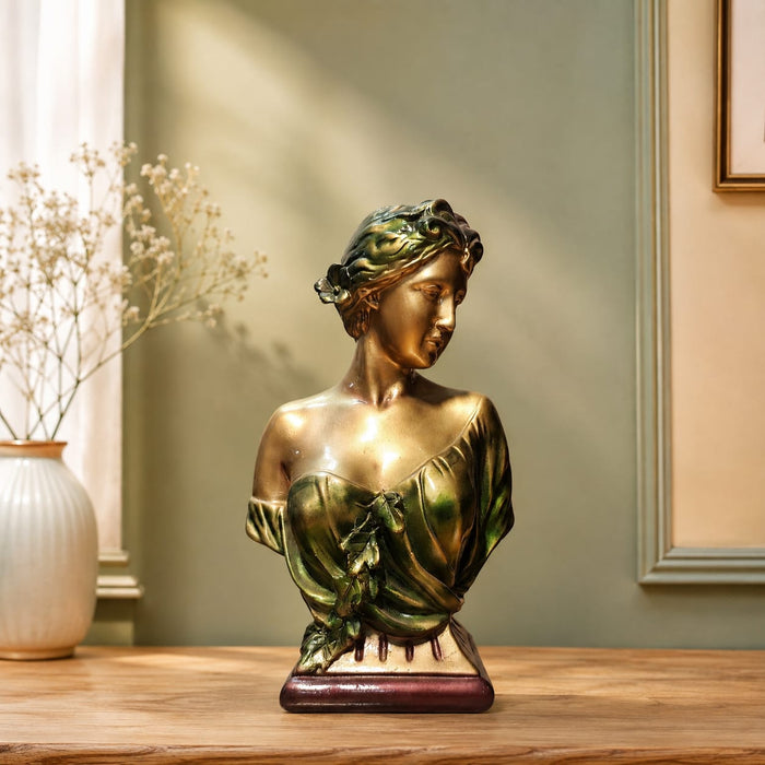 Elegant Gold Female Bust with Floral Draped Garment Resin Sculpture (12 Inch) - View 1