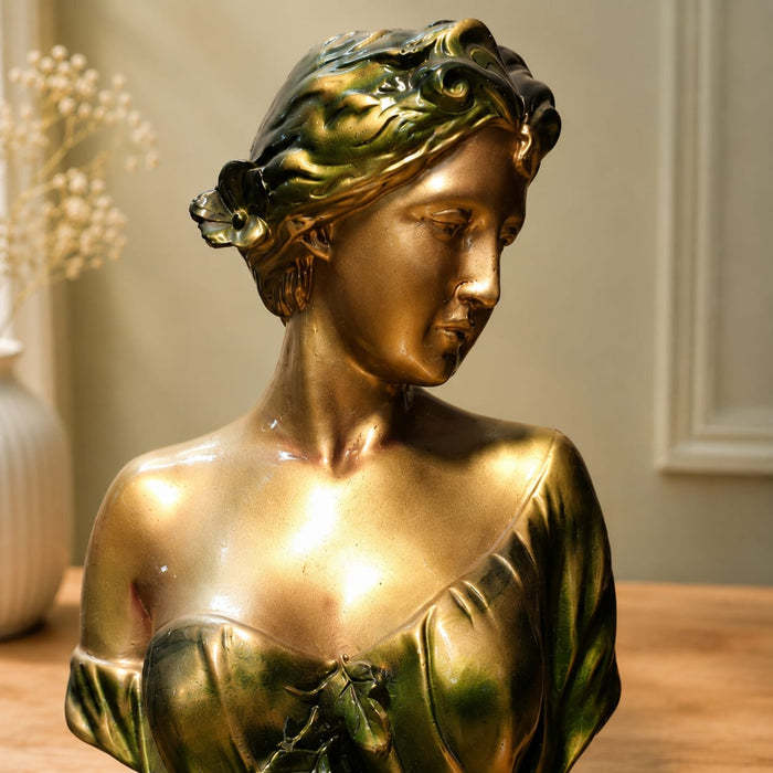 Elegant Gold Female Bust with Floral Draped Garment Resin Sculpture (12 Inch) - View 3