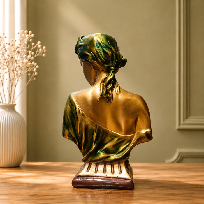 Elegant Gold Female Bust with Floral Draped Garment Resin Sculpture (12 Inch) - View 5