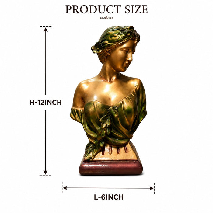 Elegant Gold Female Bust with Floral Draped Garment Resin Sculpture (12 Inch) - View 7