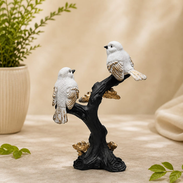 Elegant White Birds on Branch with Gold Acorns Resin Decor (10.5 Inch) - View 2