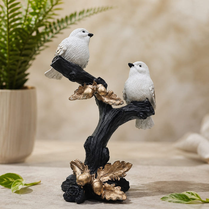 Elegant White Birds on Branch with Gold Acorns Resin Decor (10.5 Inch) - View 3