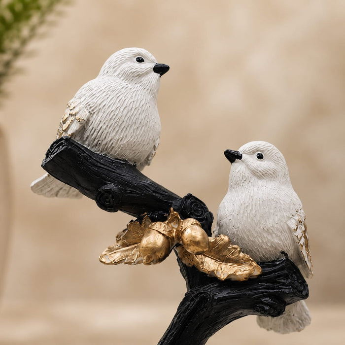 Elegant White Birds on Branch with Gold Acorns Resin Decor (10.5 Inch) - View 5