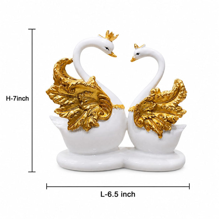 Elegant White & Gold Crowned Swan Pair Resin Figurine (7 Inch) - View 6