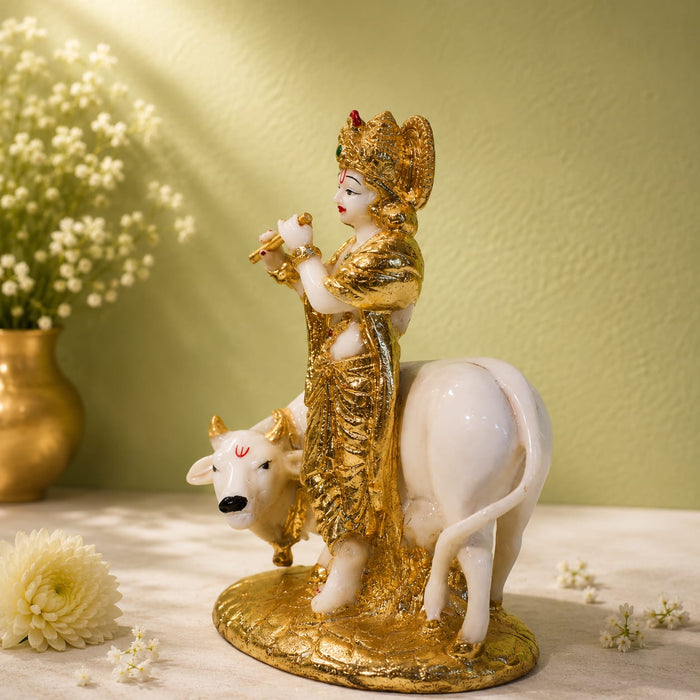 Elegant White Resin Krishna Flute Bust with Gold Detailing (9 Inch) - View 4