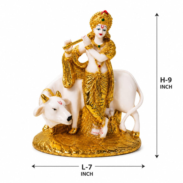 Elegant White Resin Krishna Flute Bust with Gold Detailing (9 Inch) - View 6