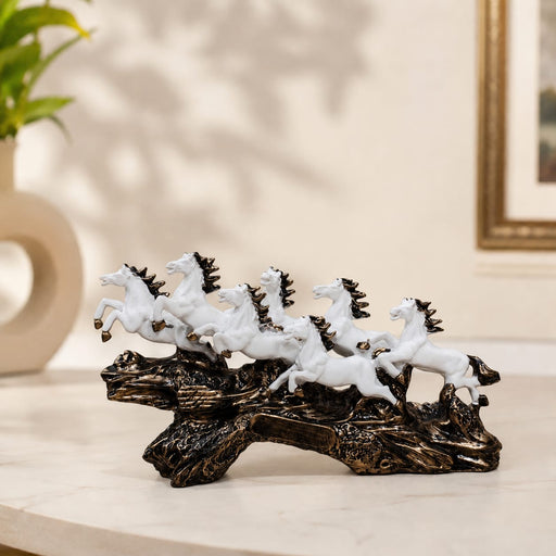 Elegant White Seven Galloping Horses Vastu Resin Showpiece (17.5 Inch) - View 1