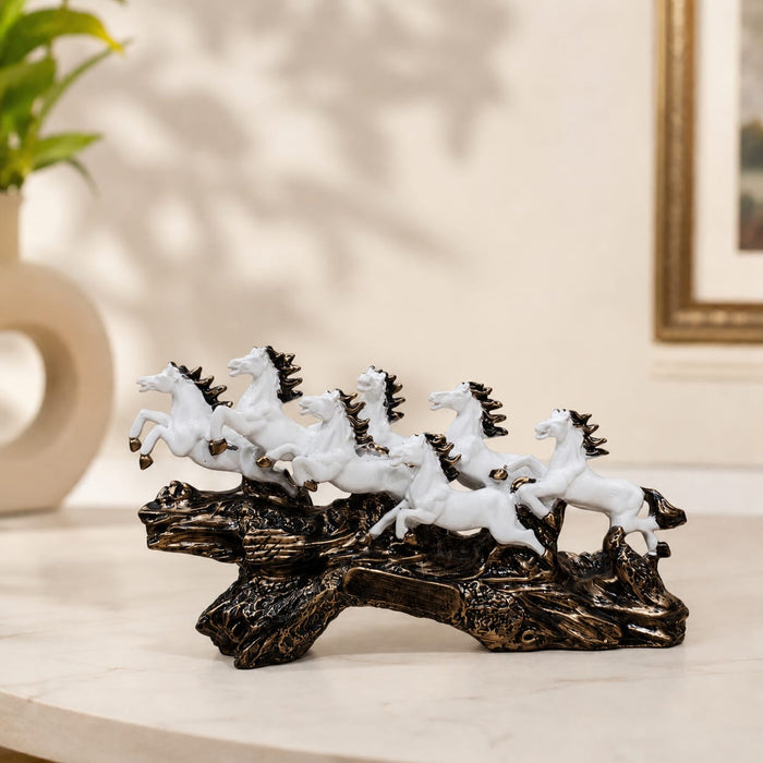 Elegant White Seven Galloping Horses Vastu Resin Showpiece (17.5 Inch) - View 1