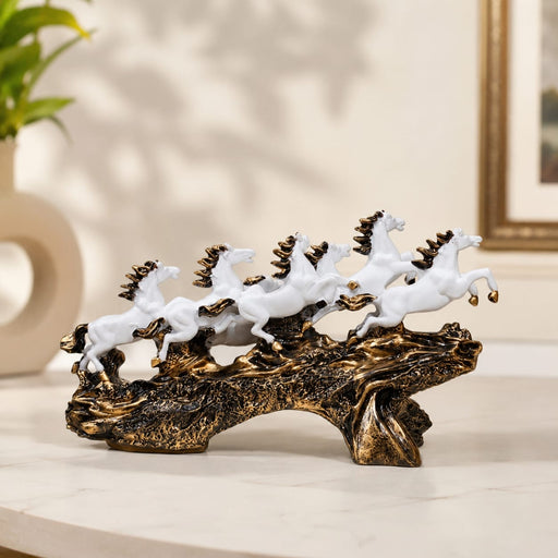 Elegant White Seven Galloping Horses Vastu Resin Showpiece (17.5 Inch) - View 2