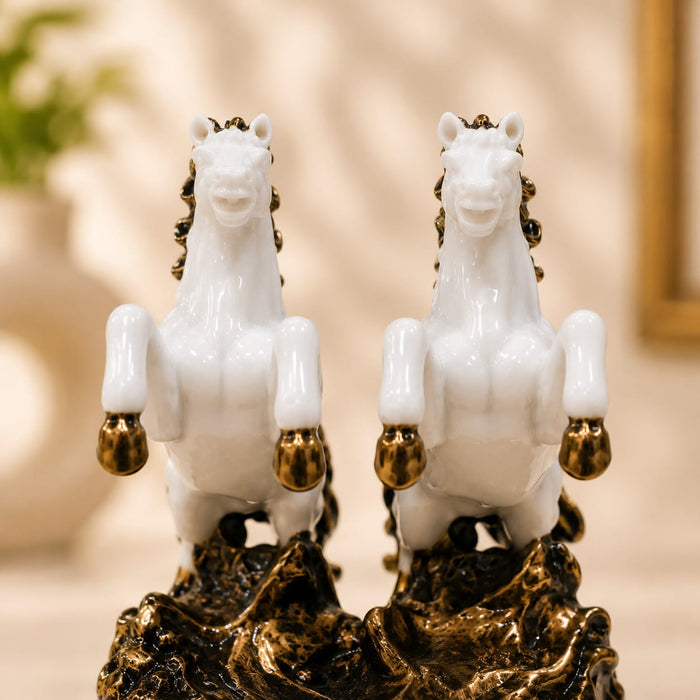 Elegant White Seven Galloping Horses Vastu Resin Showpiece (17.5 Inch) - View 3