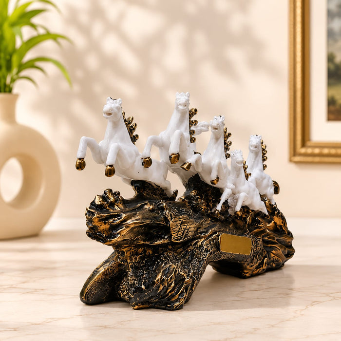 Elegant White Seven Galloping Horses Vastu Resin Showpiece (17.5 Inch) - View 4