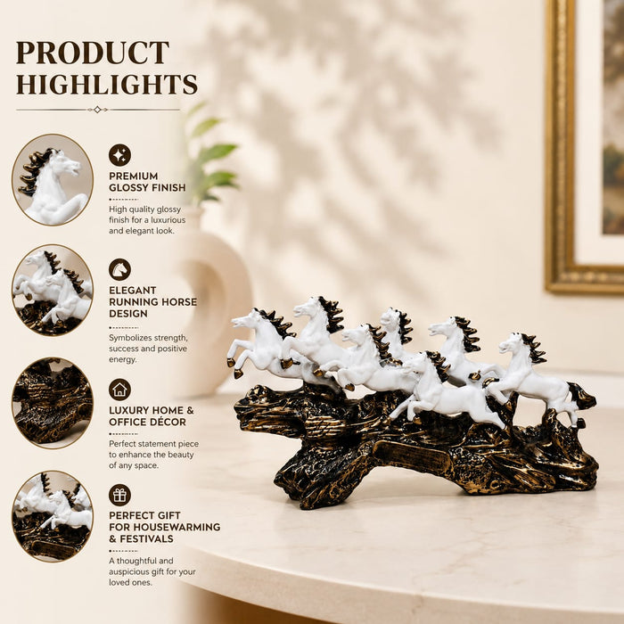 Elegant White Seven Galloping Horses Vastu Resin Showpiece (17.5 Inch) - View 5