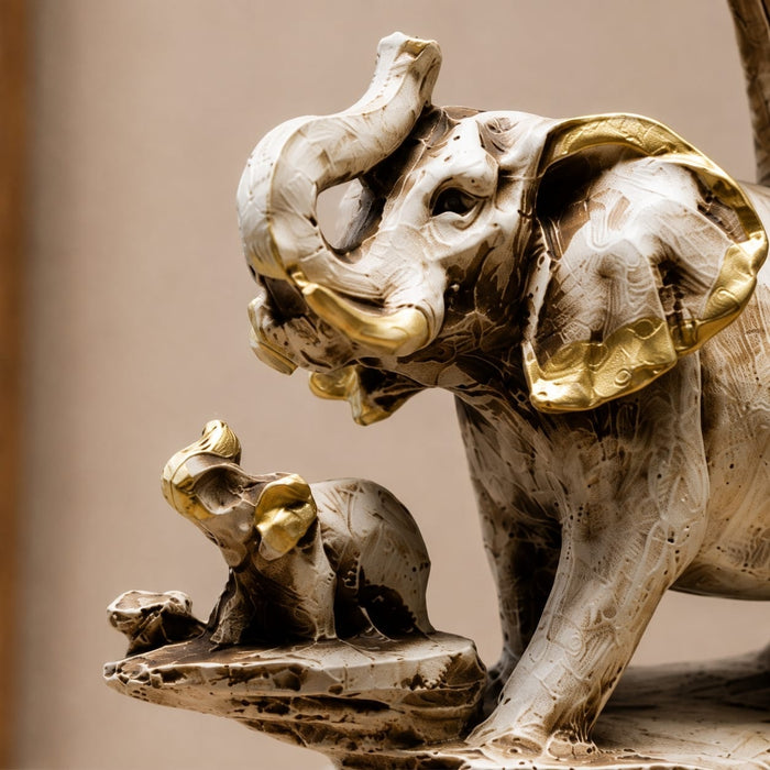 High-resolution craftsmanship detail shot displaying intricate ornamental work on Elephant Family on Branch Resin Sculpture (9 Inch)