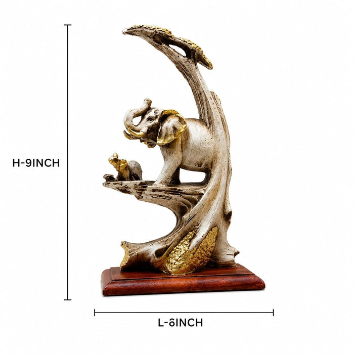 Side profile perspective showcasing elegant three-dimensional contours and sculptural depth of Elephant Family on Branch Resin Sculpture (9 Inch)