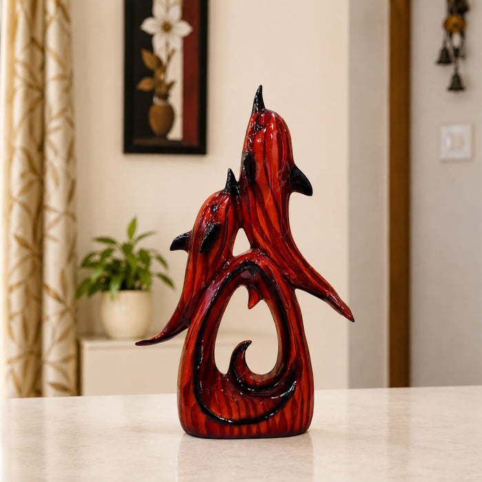 Faux Wood Finish Leaping Dolphin Duo Resin Showpiece (17 Inch) - View 3