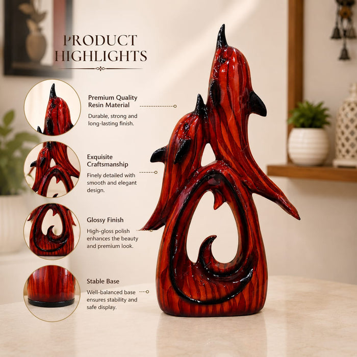 Faux Wood Finish Leaping Dolphin Duo Resin Showpiece (17 Inch) - View 5