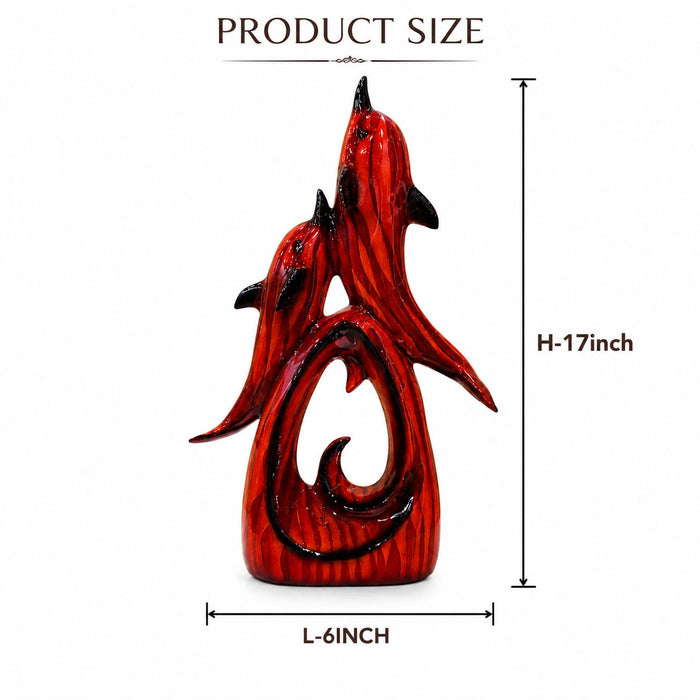 Faux Wood Finish Leaping Dolphin Duo Resin Showpiece (17 Inch) - View 7