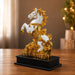Full front view of Feng Shui Wealth Rearing Horse on Coins Resin Sculpture (13 Inch) on display base against clean studio background