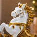 Side profile perspective showcasing elegant three-dimensional contours and sculptural depth of Feng Shui Wealth Rearing Horse on Coins Resin Sculpture (13 Inch)