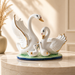 White gold ceramic swan family figurine
