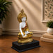 High-resolution craftsmanship detail shot displaying intricate ornamental work on Glossy Gold and White Meditating Buddha Resin Statue with Halo (12.3 Inch)