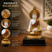Full front view of Glossy Gold and White Meditating Buddha Resin Statue with Halo (12.3 Inch) on display base against clean studio background
