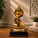 Exact dimension guide and measurement chart showing height and proportions of Glossy Gold and White Meditating Buddha Resin Statue with Halo (12.3 Inch)