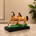 Exact dimension guide and measurement chart showing height and proportions of Glossy Two Running Horses Resin Figurine on Grass Base (7.3 Inch)