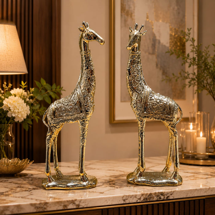The detailed back view of the Gold Deer Pair Figurine showing the intricate texture of the material.