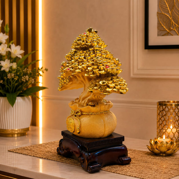 The detailed back view of the Gold Money Tree Showpiece showing the intricate texture of the material.