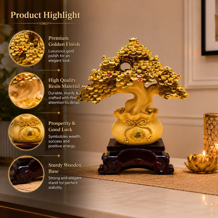 A direct front-facing view of the Gold Money Tree Showpiece showcasing its vibrant details and premium finish.