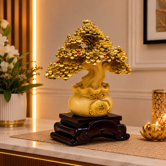 A side profile view of the Gold Money Tree Showpiece revealing its graceful silhouette.